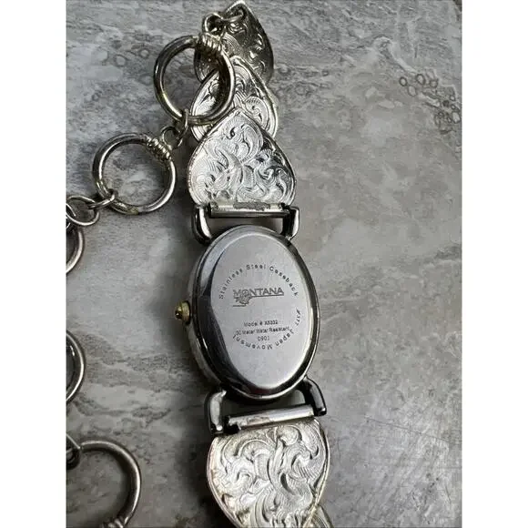 Montana Silversmiths Silver Gold Engraved Swirl Triple Heart Watch